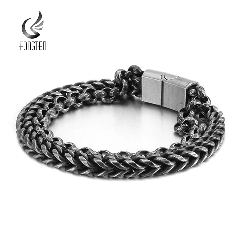 Chain Bracelet Charm Bracelet Jewelry Clasp Link Chain Bracelet Men Black Stainless