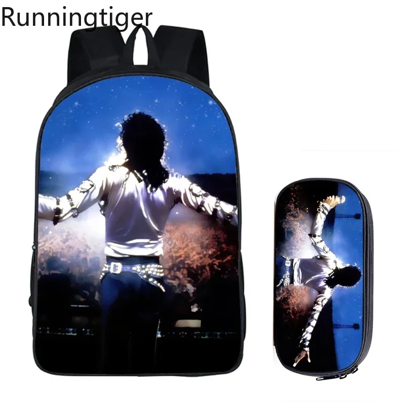 Student Backpacks DIY Michael Jackson Printing Children School Bags for Boys Men Book Bag 2PC Set with Pencil Case Harajuku Bag