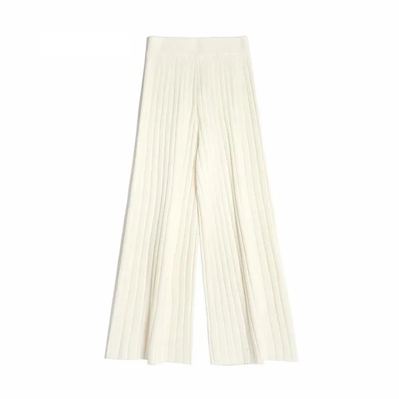 Women's Autumn and Winter Thickened High Waist Wool Knitted Wide-leg Pants Mopping Pants Casual Drape Loose Straight Long Pants