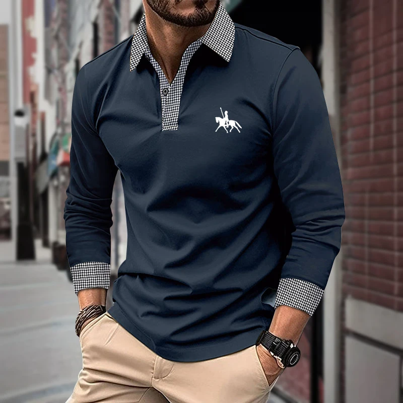 Spring and Autumn Men's Long Sleeve Polo Shirt Classic Business Office T-shirt Male Street Casual Fashion Solid Color Top