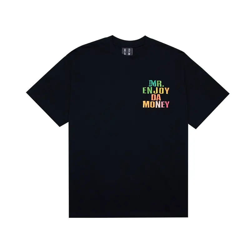 

23SS American Hip Hop Rainbow Letter Embroidered Short Sleeve Men's T-shirt Summer Fashion Brand Casual Five-sleeve T-shirt y2k