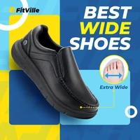 Fitville Men's Shoes Wide Width Leather Slip-On Casual Shoes Lightweight For Swollen Feet with Arch Support Pain Relief