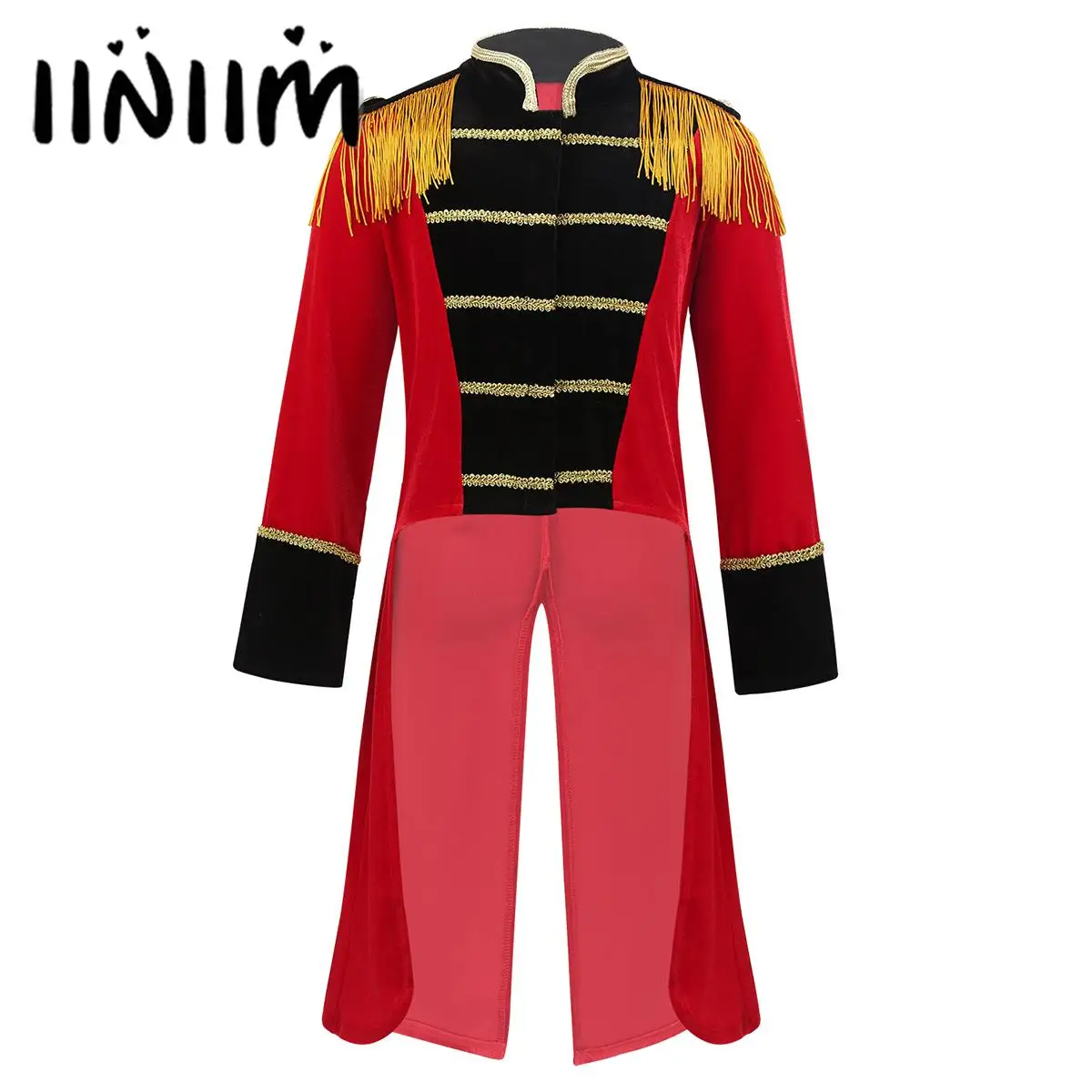 

Kids Boys Circus Ringmaster Master Lion Tamer Cosplay Costume Long Sleeves Stand Collar Fringes Gold Trimmings Tailcoat Jacket