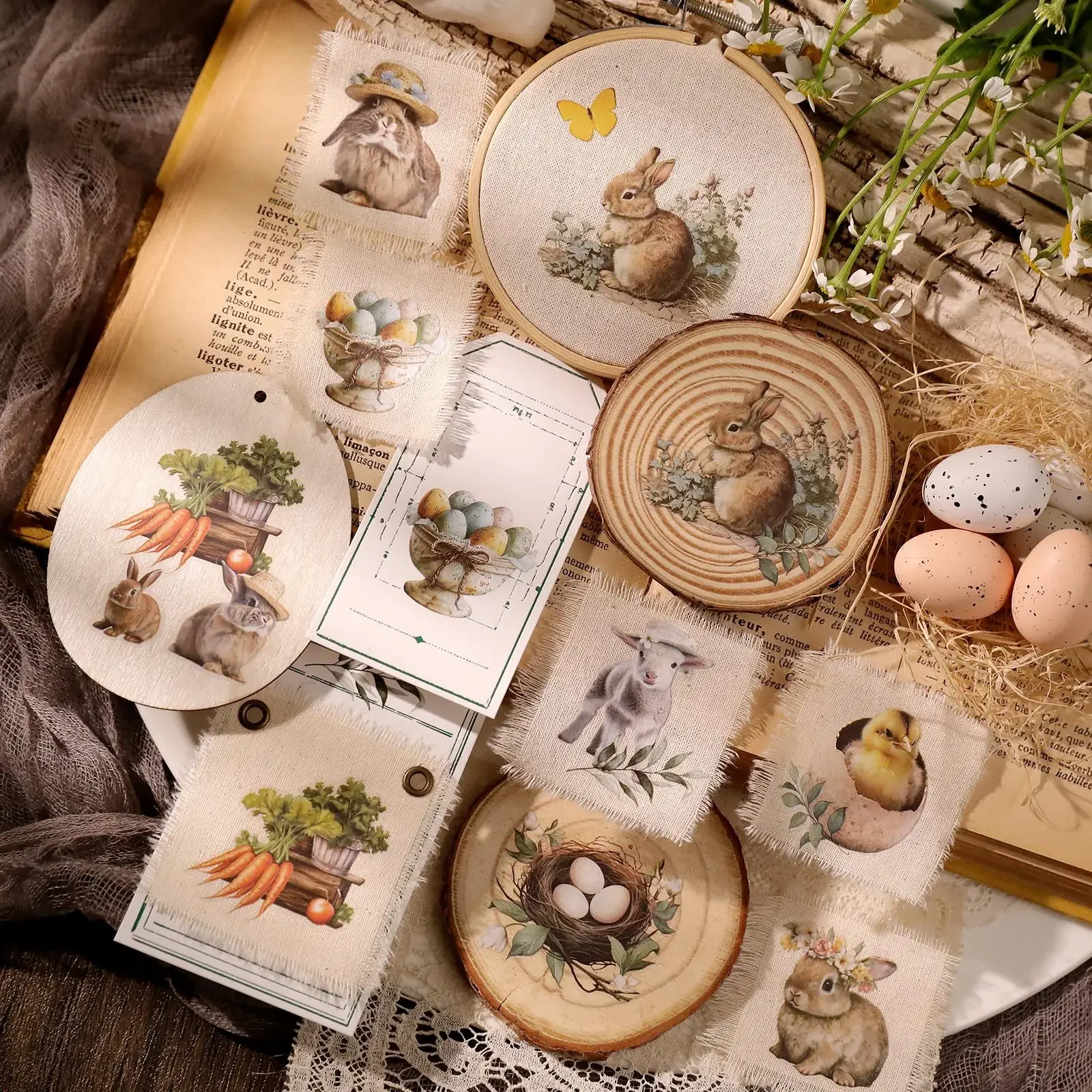 2 Sheet Happy Easter RUB ON Transfer Stickers Cute Bunny Farm Egg Flower Stickers DIY Photo Album Scrapbooking Craft Sticker