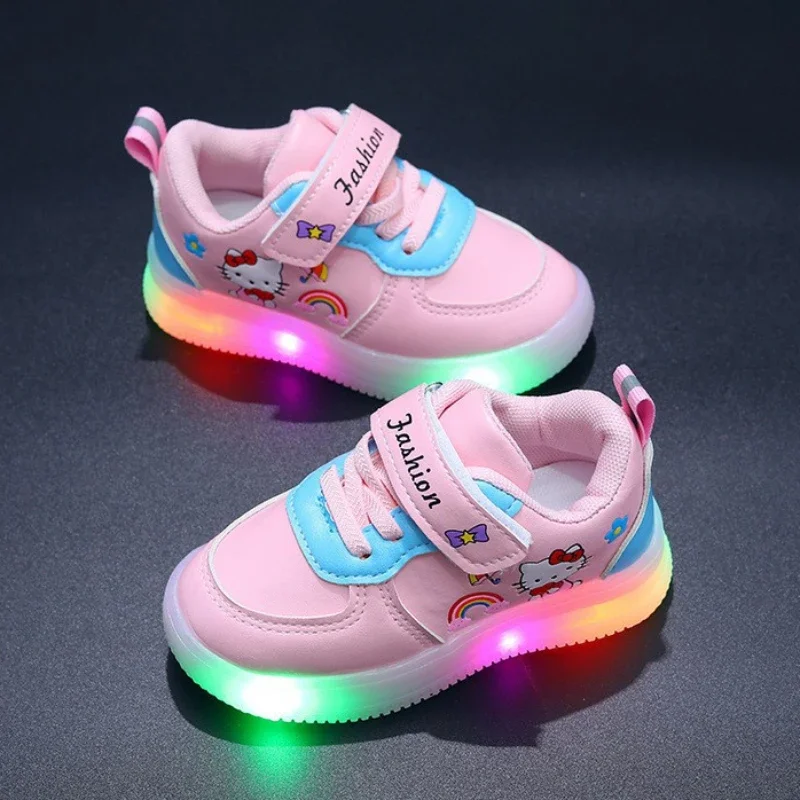 Spring Autumn Baby Girls Hello Kitty Led Light Shoes Children's