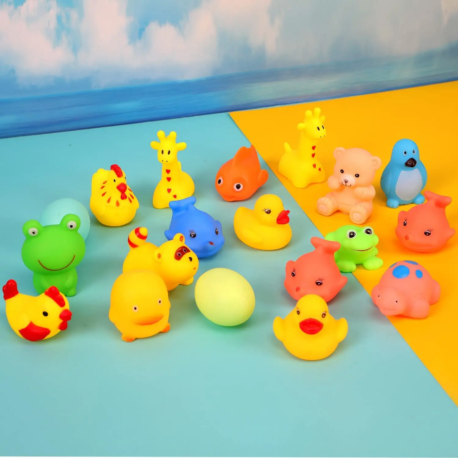 13pcs Baby Cute Animals Bath Toy Swimming Water Toys Soft Rubber Float Squeeze Sound Kids Wash Play Funny Toys Gifts 3