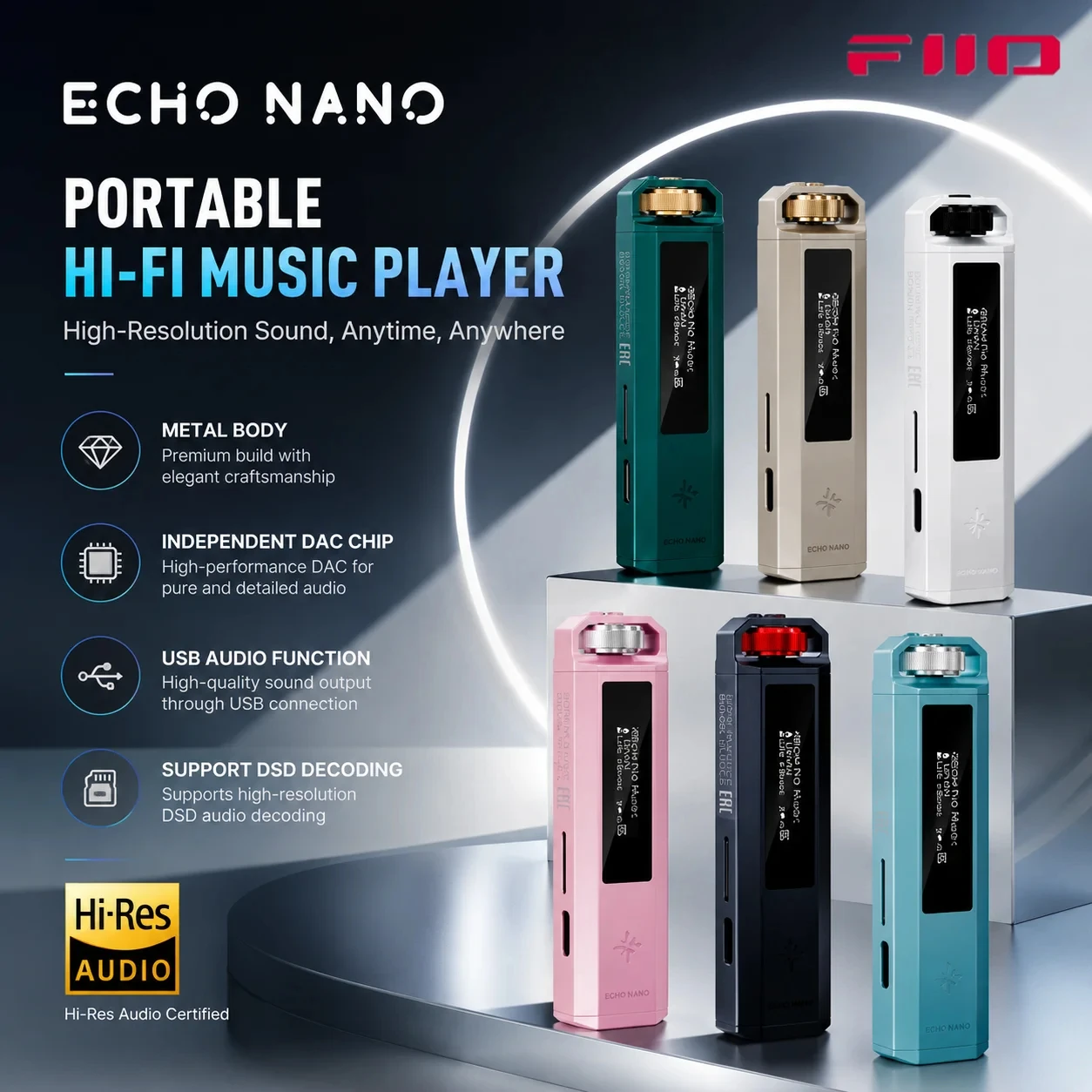 FiiO SnowSky ECHO NANO 휴대용 무손실 Hi-Fi 미니 MP3 워크맨 레트로 플레이어 음악 애호가를 위한 휴일 생일 선물