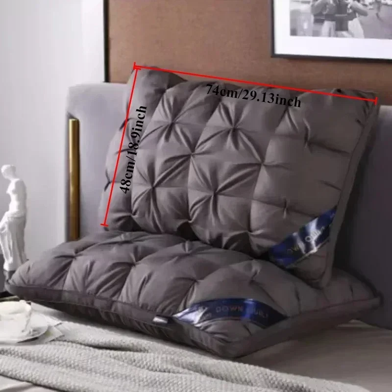 1PC Down Feather Pillow Cotton Frosted Thickened Cervical Pillow Five-Star Hotel Sleep Pillows Feather for Home 48x74cm 수면용 베개 2