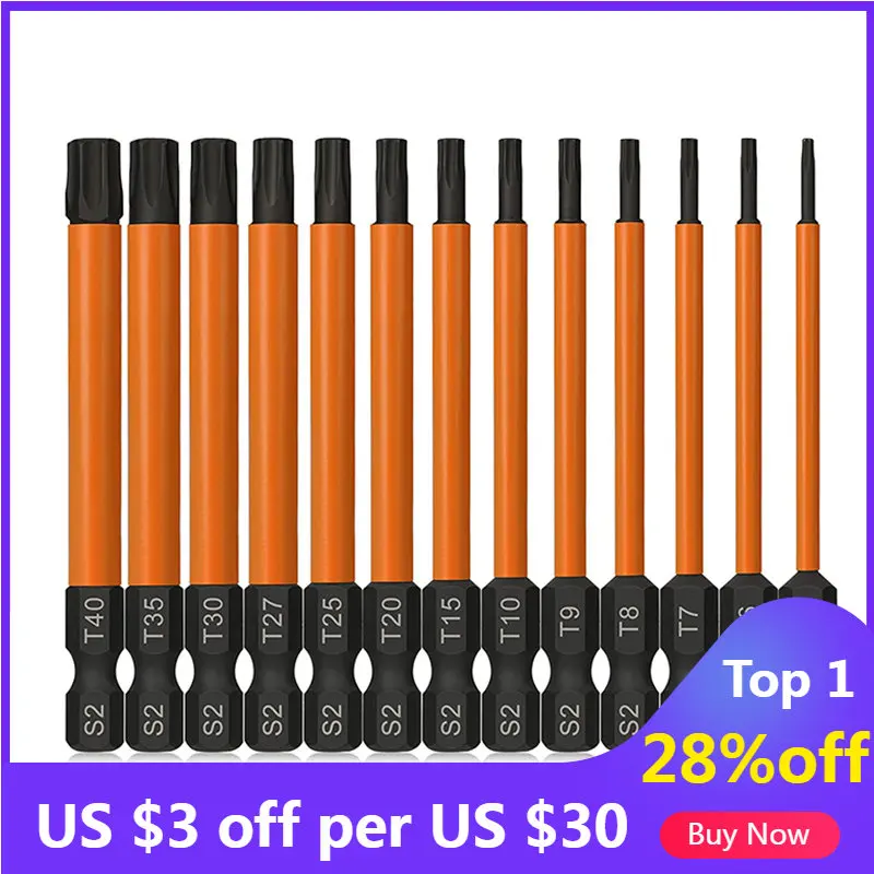 13Pcs 75mm Torx Bit Set Security Torx Star Bits 1/4 Inch Hex Shank Tamper Resistant Screwdriver