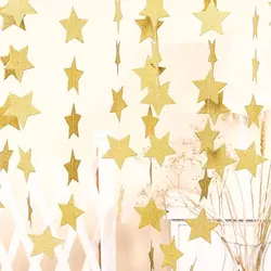Elegant Gold & Silver Star Garland for Wedding & Party Decor, Wall Hanging & Baby Shower Favors (Glitter gold)