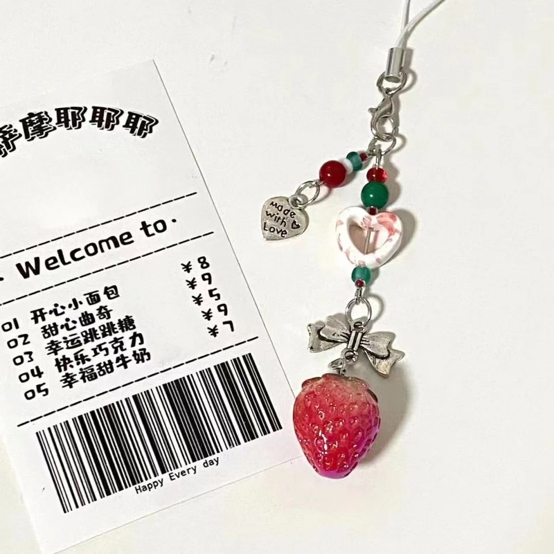 Whimsical Strawberry Charm Lanyard and Keyring Accessory