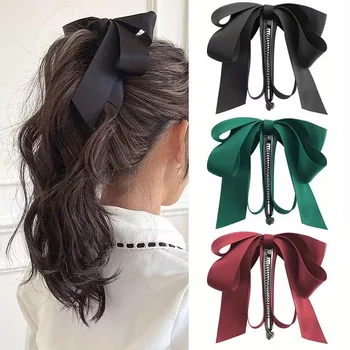 Bow tassel hair clip, high-end satin, Y2K style, hairstyle decoration and ponytail accessory, Valentine's Day gift 1