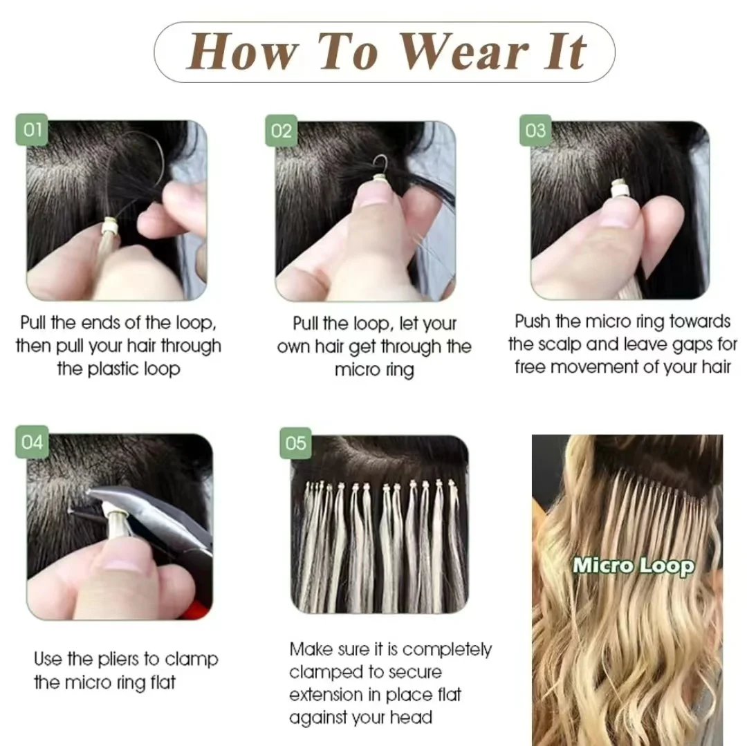 Slik Straight Micro Hair Extensions Real Human Hair 1B Black Color Micro Ring Human Extensions Beads Real
