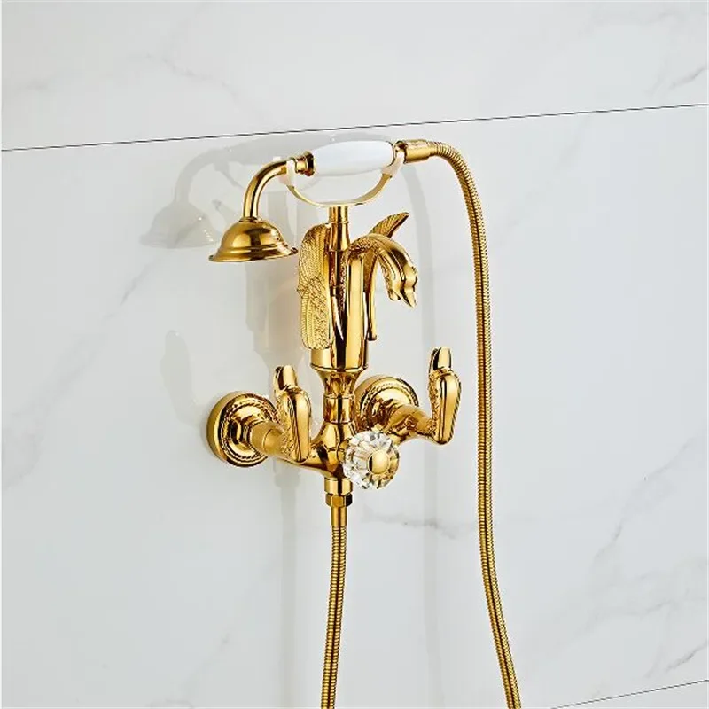 Description Picture 2 of itemGold Bathtub and Shower Faucet Set Wall Mounted Gold Swan , Bathroom Cold and Hot Bath and Mixer Tap