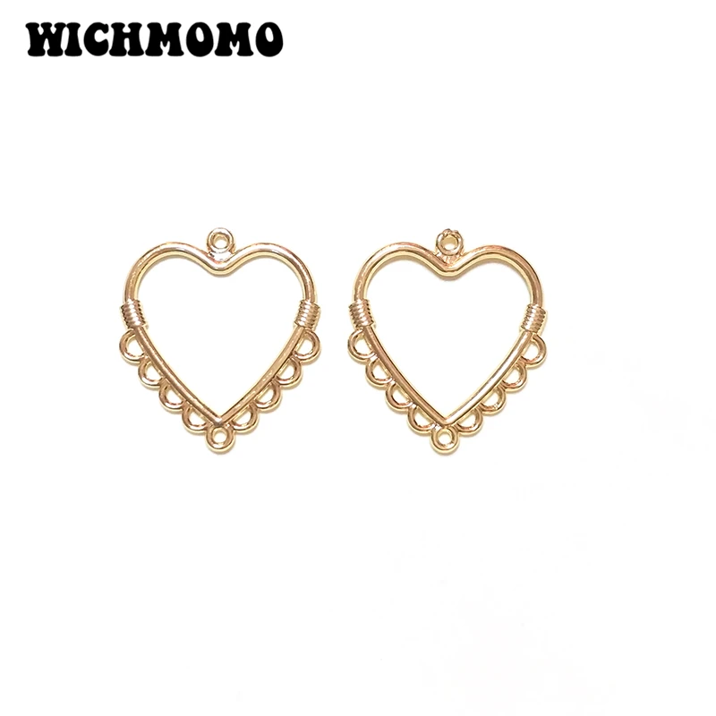 

2022 Fashion 27mm 10pieces/bag Zinc Alloy Gold Heart Shape Porous Connector Charms for DIY Necklace Earring Jewelry Accessories