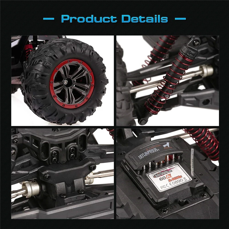 JTY Toys 1:10 RC Trucks 46km/h Dual Motor High Speed Remote Control Buggy Truck 4WD Bigfoot Climbing Off-Road Car Waterproof 6