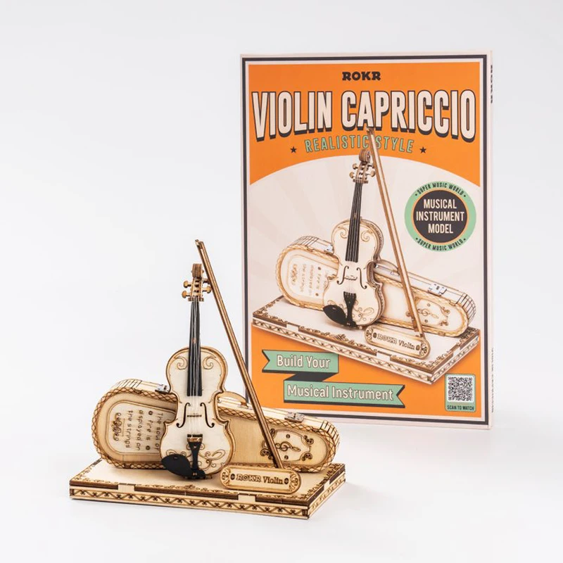 Robotime ROKR Violin Capriccio 3D Wooden Puzzle Models Kits Musical Instrument DIY Gifts for Child Assembled - TG604K muslady 6pcs aluminum alloy kazoo musical instrument for child adult beginner