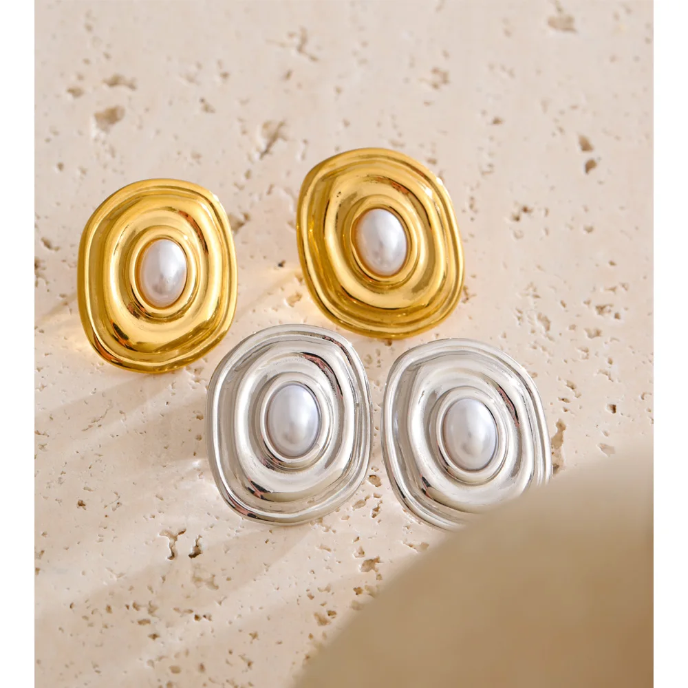 Yhpup Stud Earrings Stainless Steel Pearl