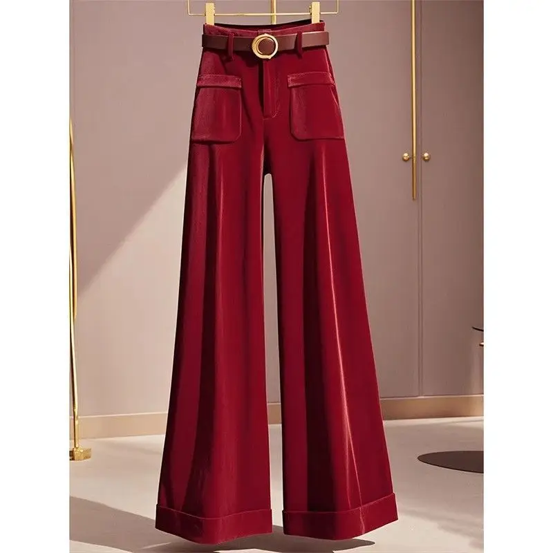 عيد الميلاد السنة الجديدة المرأة قطعتين مجموعة عالية الخصر بنطال ذو قصة أرجل واسعة أعلى وقيعان فرقة الخريف الشتاء الإحساس الموضة