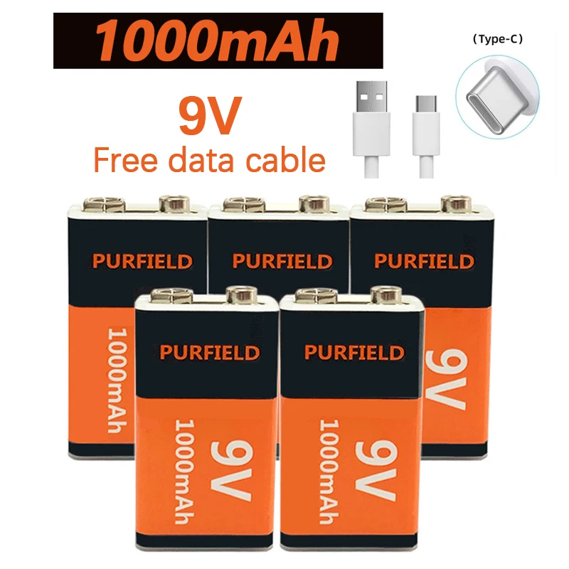 9V Battery 1000mAh Lliion Rechargeable Battery TypeC Batteries 9v USB