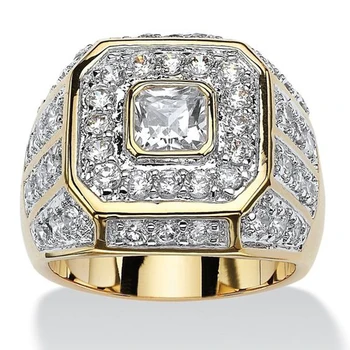 Vintage Real Solid 925 Sterling Silver & 14k GOLD Rings for Men Wedding Jewelry Luxury Square 2ct Simulated Diamond Ring Gift 1
