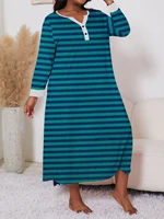 Summer casual and comfortable loose striped printed long sleeved oversized women's pajamas  pajamas, and home clothing