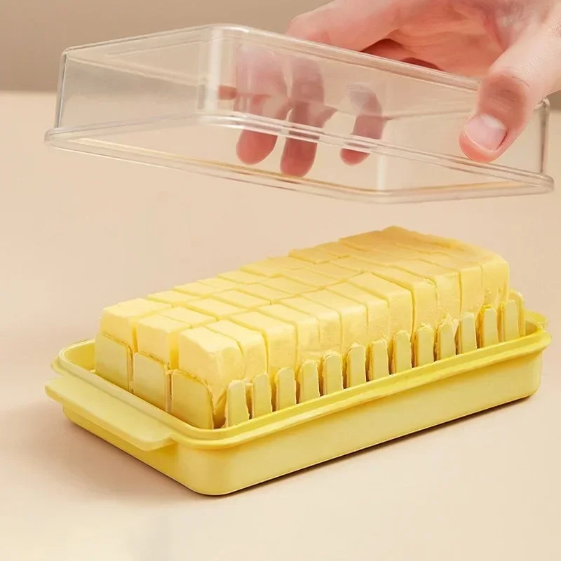 Plastic Yellow White Butter Cutting Storage Box Kitchen Accessories
