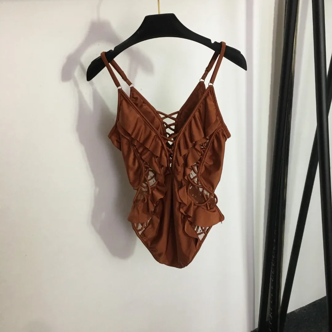 Summer Swimsuit Women's Sexy Bikini Hollow Small Chest Gathered, Conservative Covering Belly, Slim One Piece Swimsuit