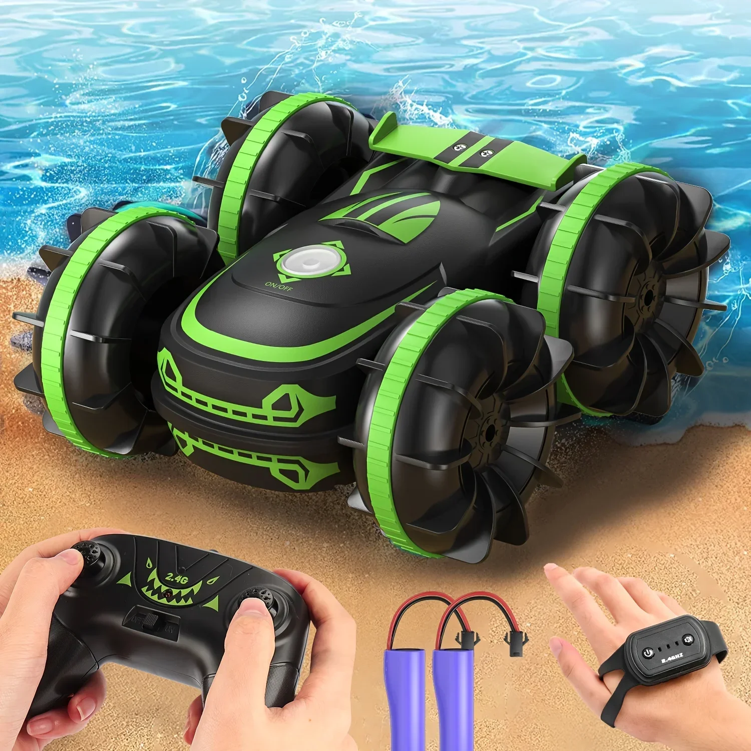 

Amphibious RC Car Toy, 360° Rotating Waterproof RC Stunt Car With Gesture Sensor Outdoor Remote Control Four-Wheel BuggyToy Car