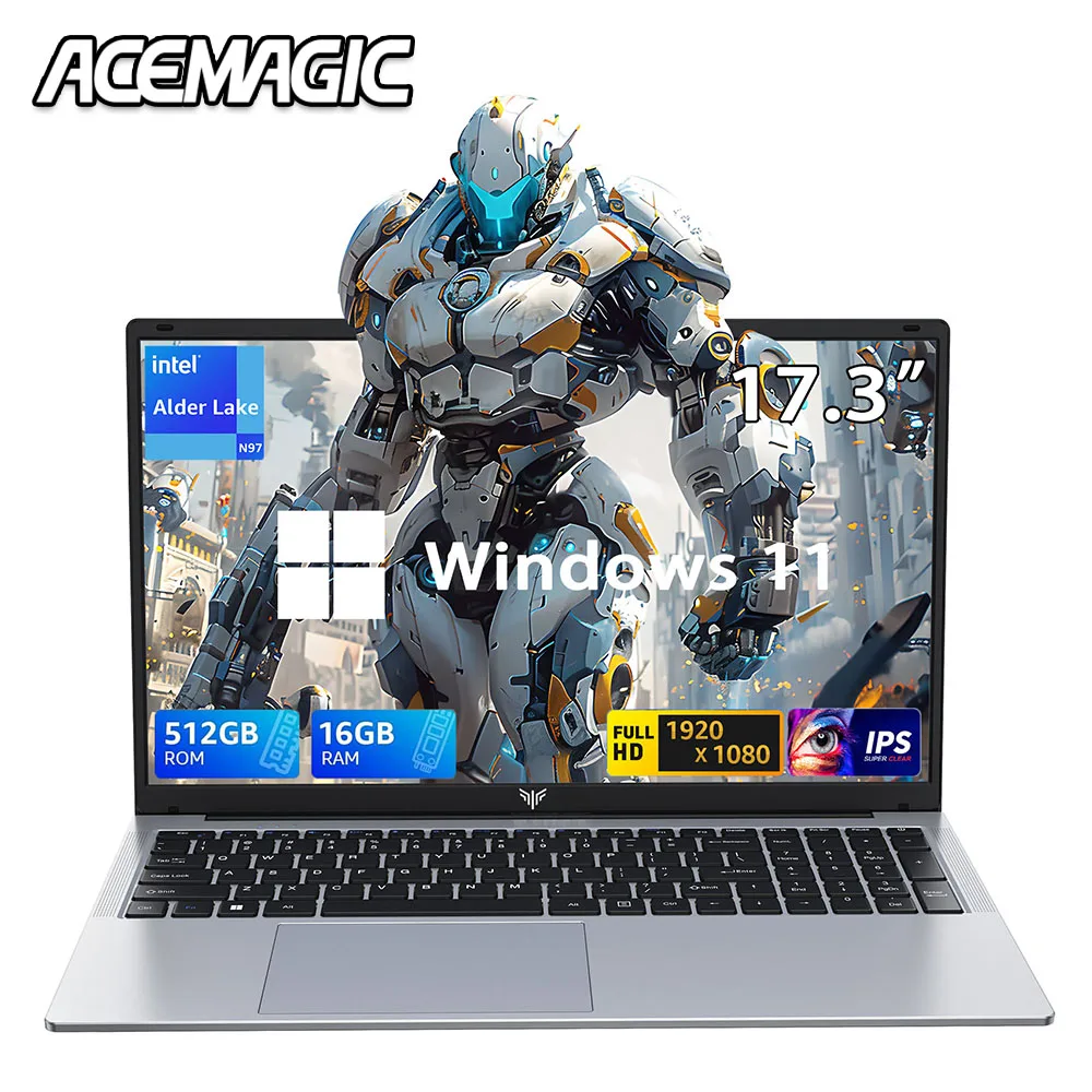 ACEMAGIC 17.3inch Laptop with High Performance Quad Core-12th Alder Lake N97 Laptop Computer Spacious Storage 16GB RAM 512GB ROM 1