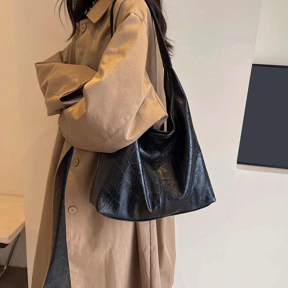 Vintage Wine Red Shoulder Bag Women Fashion Soft PU Leather Underarm Tote Bag Female Commuter Hobo Bag Ladies Handbag And Purse