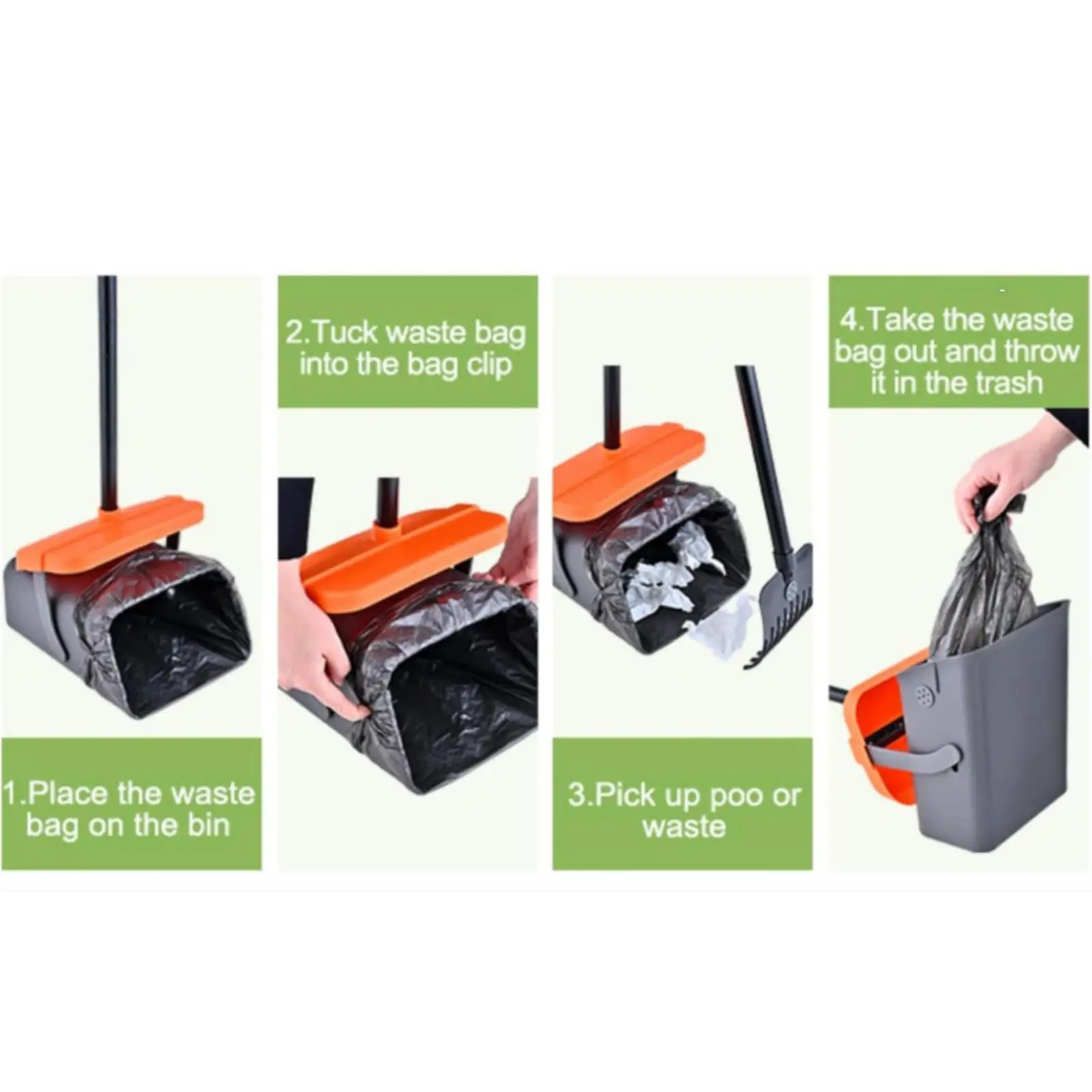 2x Dog Poop Tray and Rake Set Dog Poo Pick up Tool Sturdy No Bending Clean up