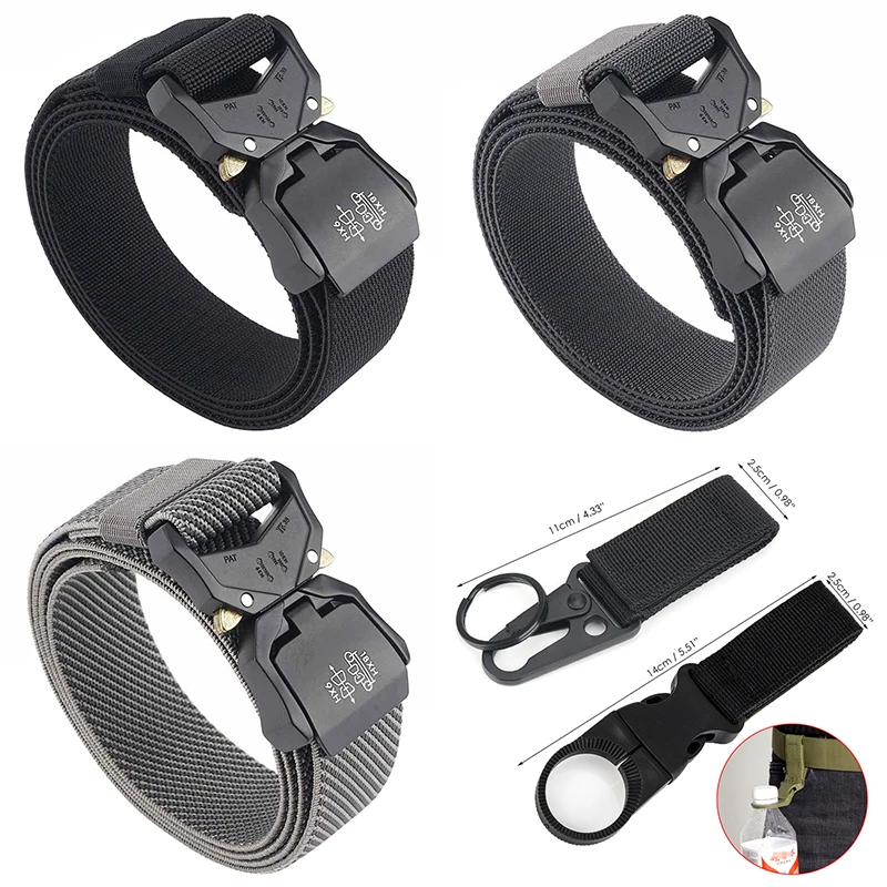 Tactical Belt 140cm Elastic Belt for Men Aluminum Alloy Buckle Quick Release Tactical Outdoor Belt Male Military Accessories