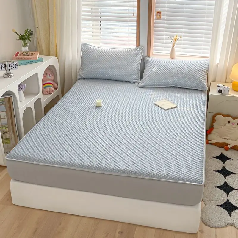 2025 new Class A solid color simple summer cool silk ice Doudou mat mattress fully enclosed and machine washable 2