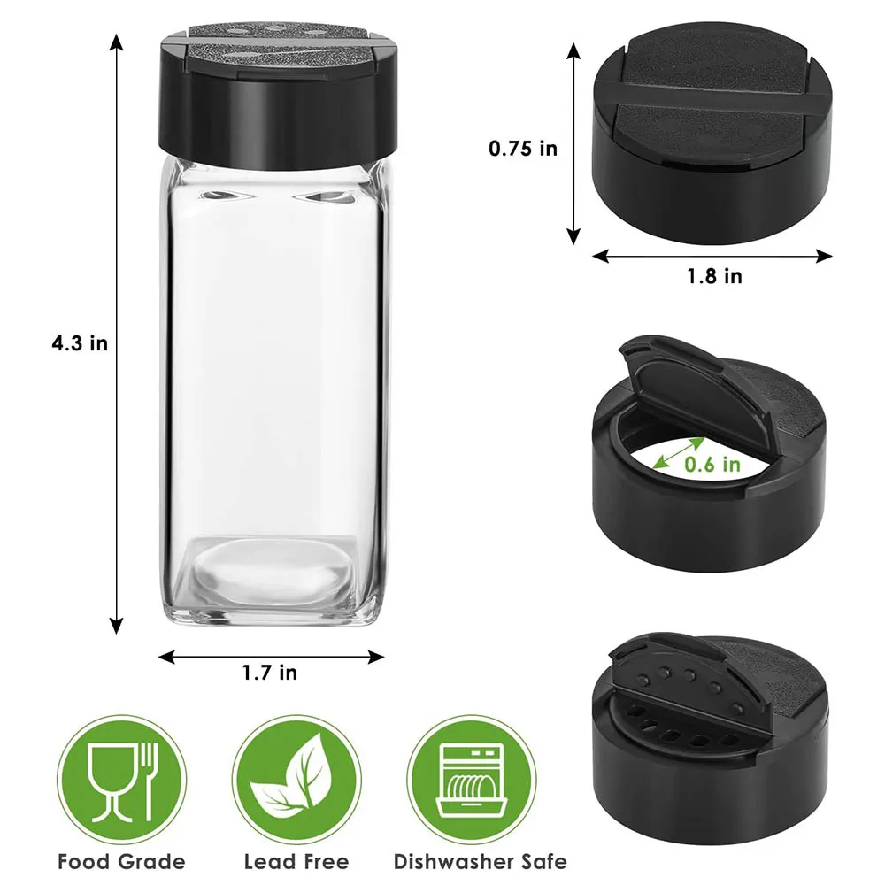 Glass Spice Jars with Labels,4oz Spices Containers Spice Jars with Black Shaker Lids,Empty Containers for Spice, Silicone Funnel 2