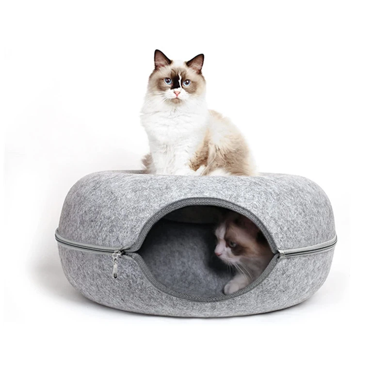 Tunnel Round Felt Donut Cat Bed Large Round Donut Cat Tunnel Felt