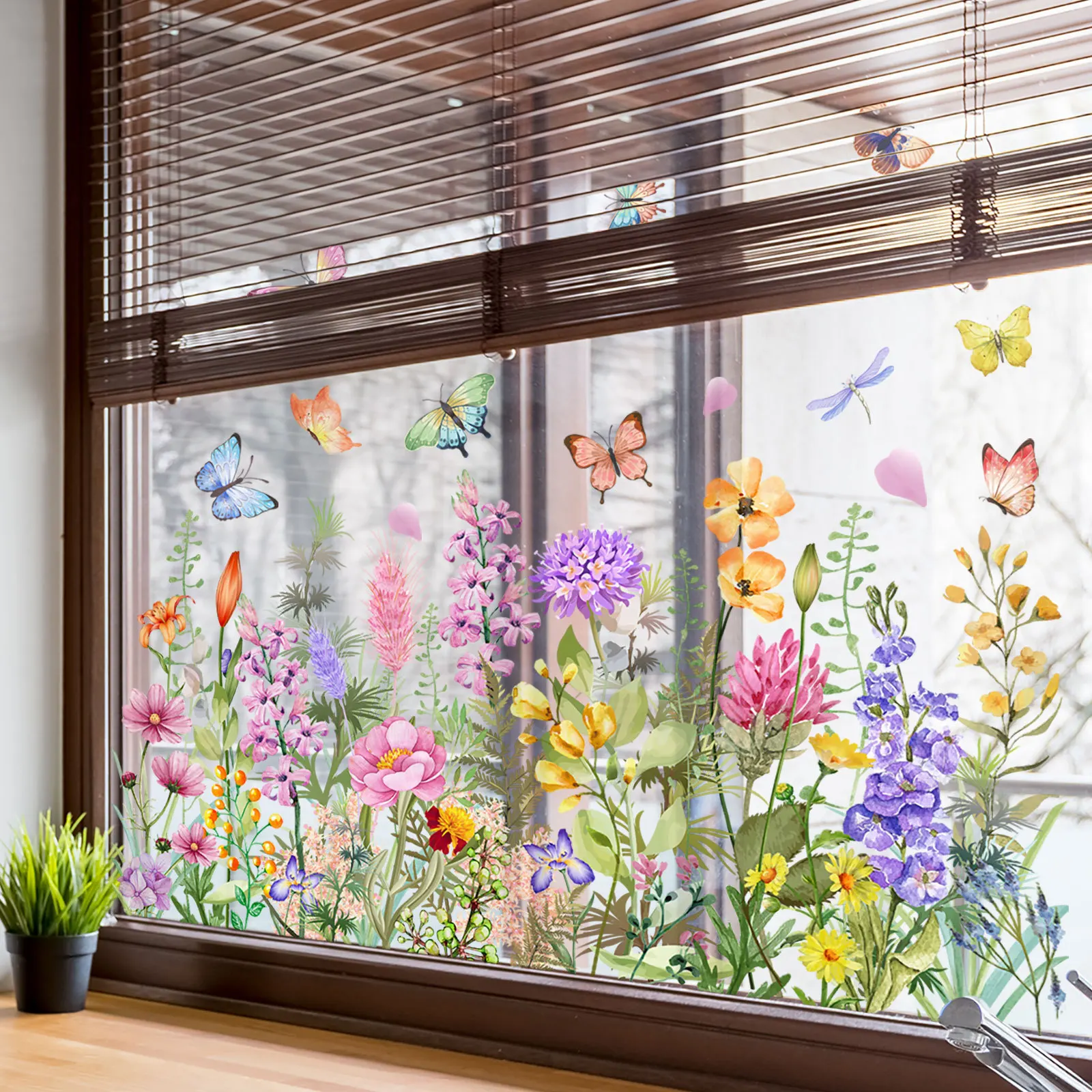 Spring Flowers Window Stickers Glass Static Sticker for Bedroom Living Room Decor Art Decals Kids Girl's Room Decoration Mural wall stickers window stickers