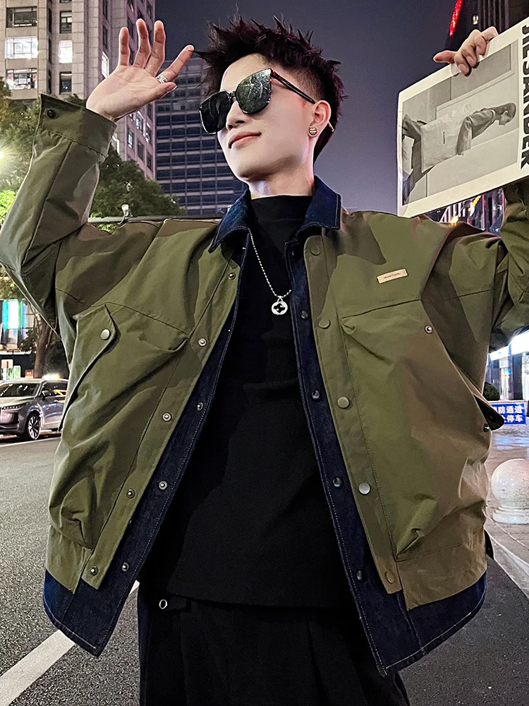 Fashionable Men's 2023 New Winter Down Cotton-Padded Coats Trendy Male Handsome Denim Patchwork Cotton-Padded Jacket Coats