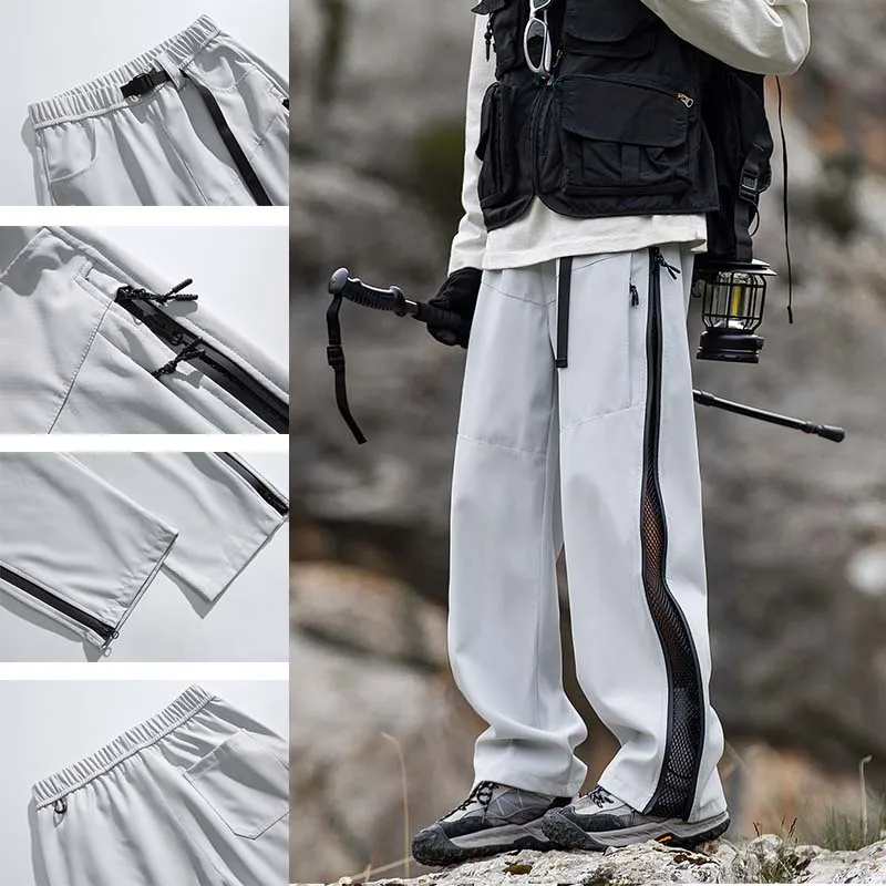 Men Hiking Pants Waterproof Windproof Pants Lightweight Breathable Cargo Side Zip Outdoor Joggers Trekking Fishing Trouser
