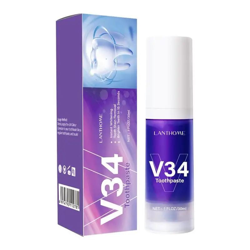 

Purple Tooth Whitening Paste 30ml V34 Teeth Cleansing Toothpaste Tooth Whitening Enamel Care Toothpaste V34 Stain Removal Foam