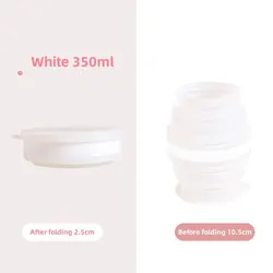 Compact Silicone Collapsible Cup with Lid and Lanyard - Heat Resistant Travel Mug (White Type B)