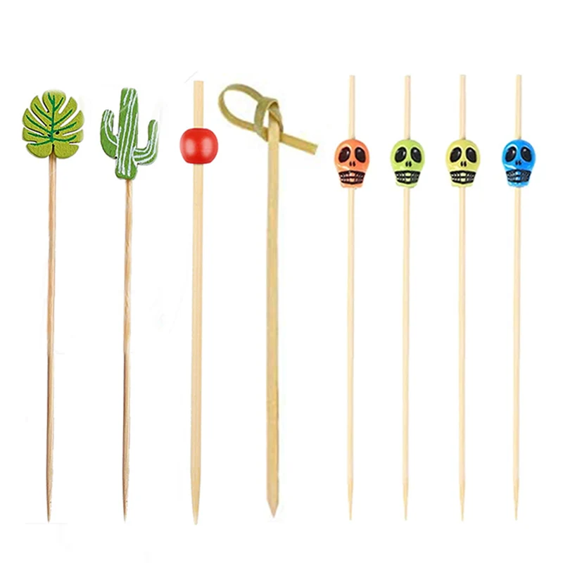 Picks 100 Counts 4.7" Bamboo Wooden Decorative Sticks for Appetizers Fancy Cocktail Party-Green Leaf Toothpicks, Palm Leaves