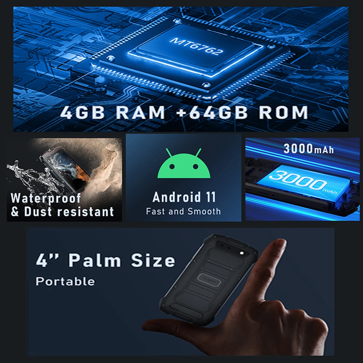 Cubot KingKong Mini 2 Pro Smartphone Waterproof 4GB+64GB 4 Inch Display Android 11 Phone 13MP Camera 3000mAh Battery Cellphones