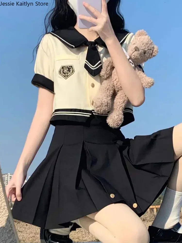

Sailor Women Autumn Japanese Kawaii Girl Mini Korea Cosplay Uniform School Top Set Cute Sleeve Pleated Long And