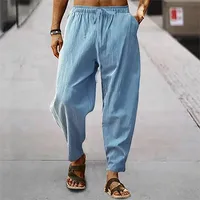 Nouveaux hommes coton lin pantalon été et automne solide taille haute pantalon à jambes larges mâle ample chanvre décontracté respirant pantalons de sport 5