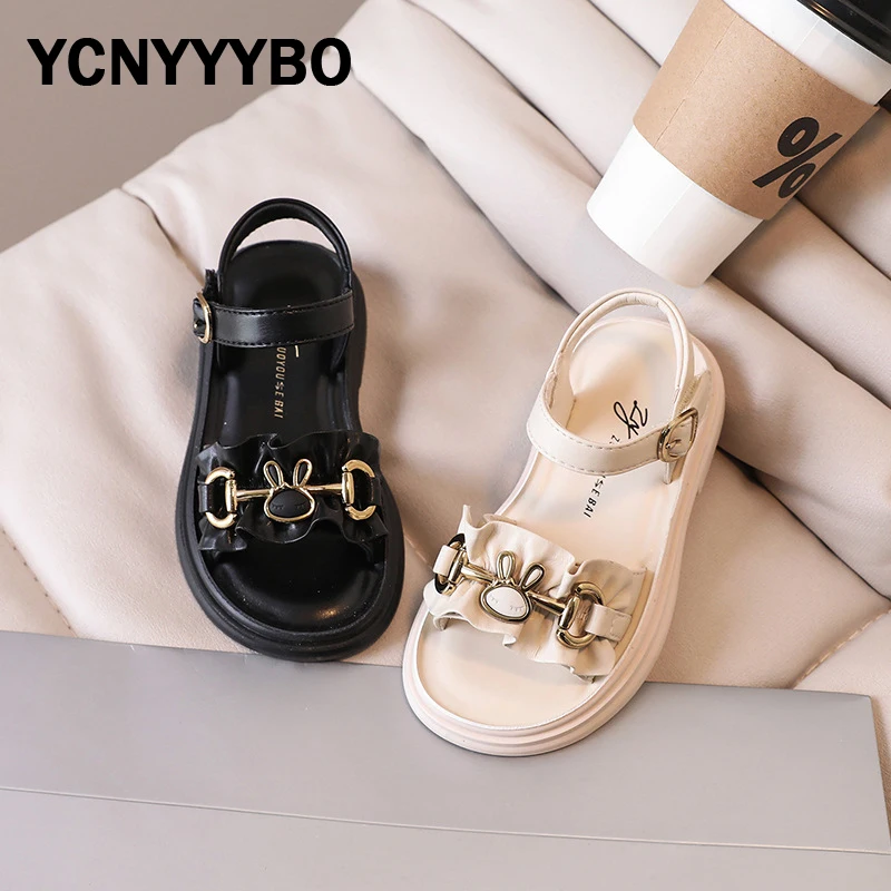 

Summer New Kids Princess Sandals Baby Girls Beach Sandalias Children Rabbit Dress Shoes Toddler Black Slides Soft Fashion Flats