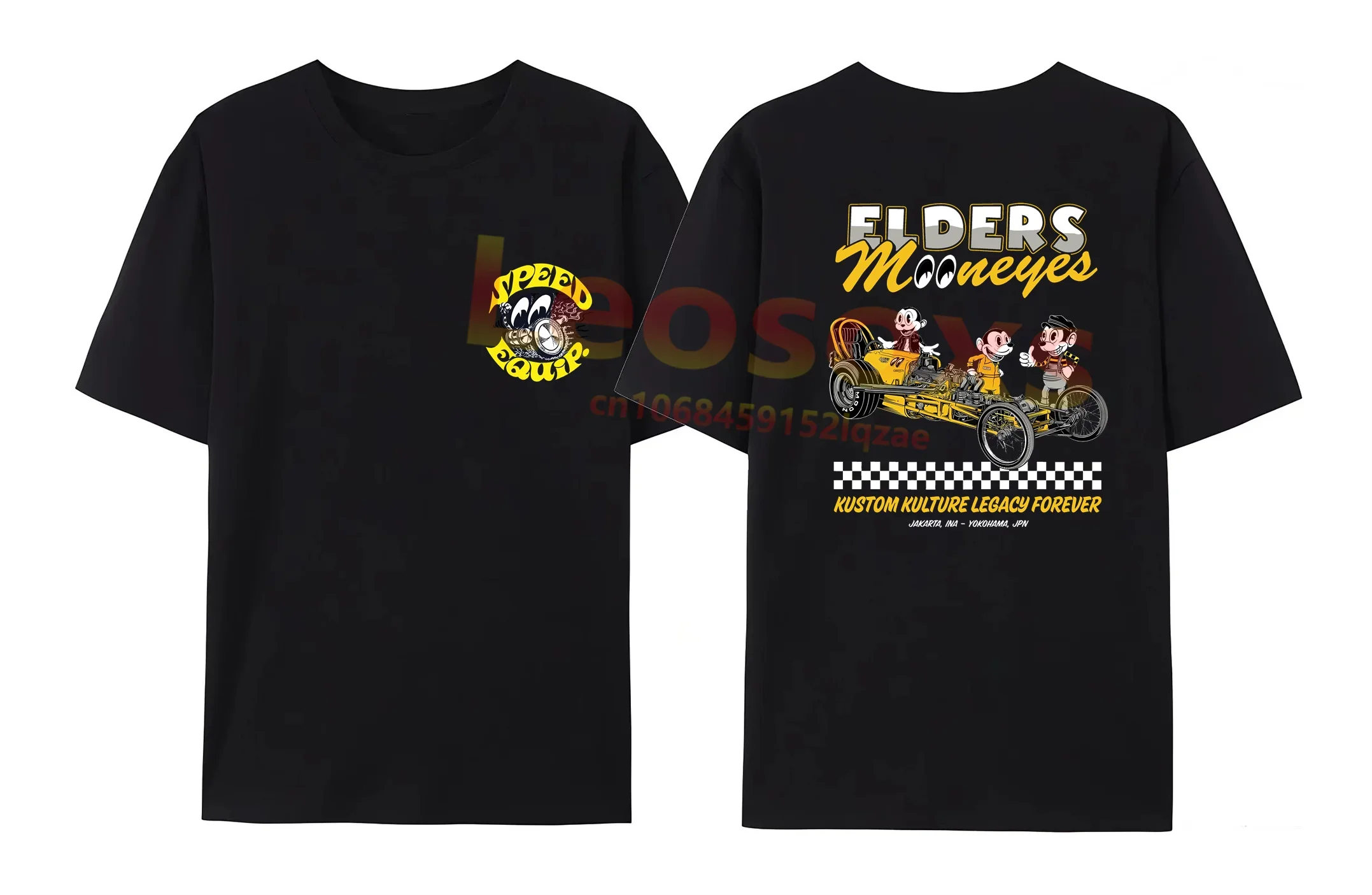 Mooneyes Moon Equipped Retro Casual T-shirt Men's Summer Black Cotton Double-sided Printing Women's Popular Gift Short Sleeve