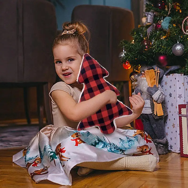 

Christmas Tree Pillow Multiple Uses Comfortable Tree Pillows Christmas Pillow Soft Warm Festive Decor Red Plaid Tree Plush toys