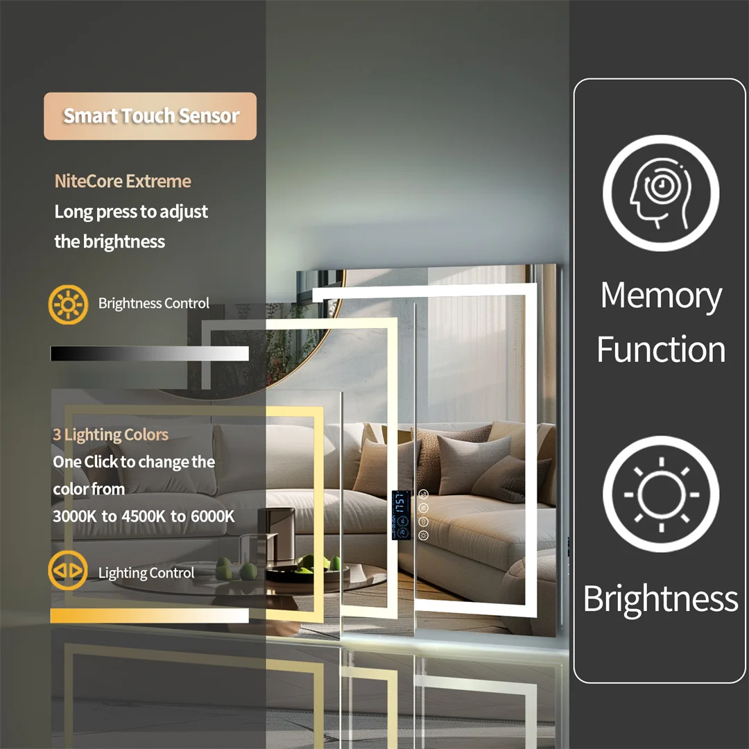 LUVODI Bluetooth Bathroom Mirror Time Temperature Display Wall Hang Vanity Mirror with Bluetooth Speaker Dimmable Anti-fog 5