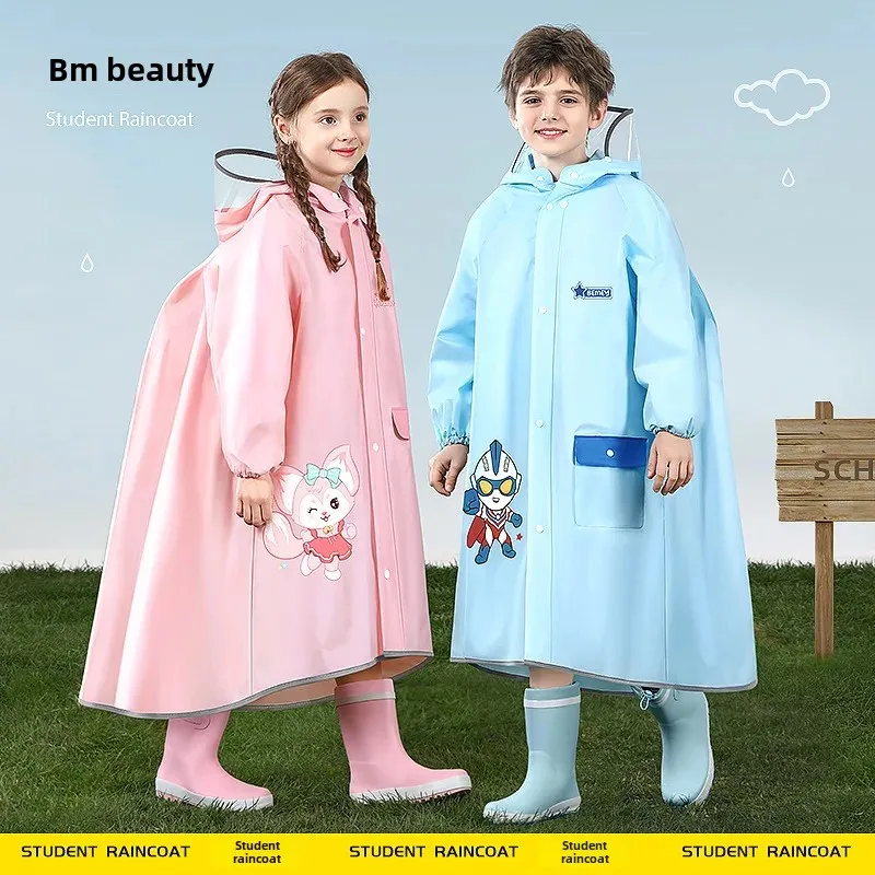 Children's High Collar Raincoat Protection Fox Rabbit Dinosaur Superhero Theme Motorcycle Rider Raincoat Pink Purple Blue